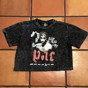 Cross Colours Tupac Shirt Small Women Cropped Gray Keep Ya Head Up!